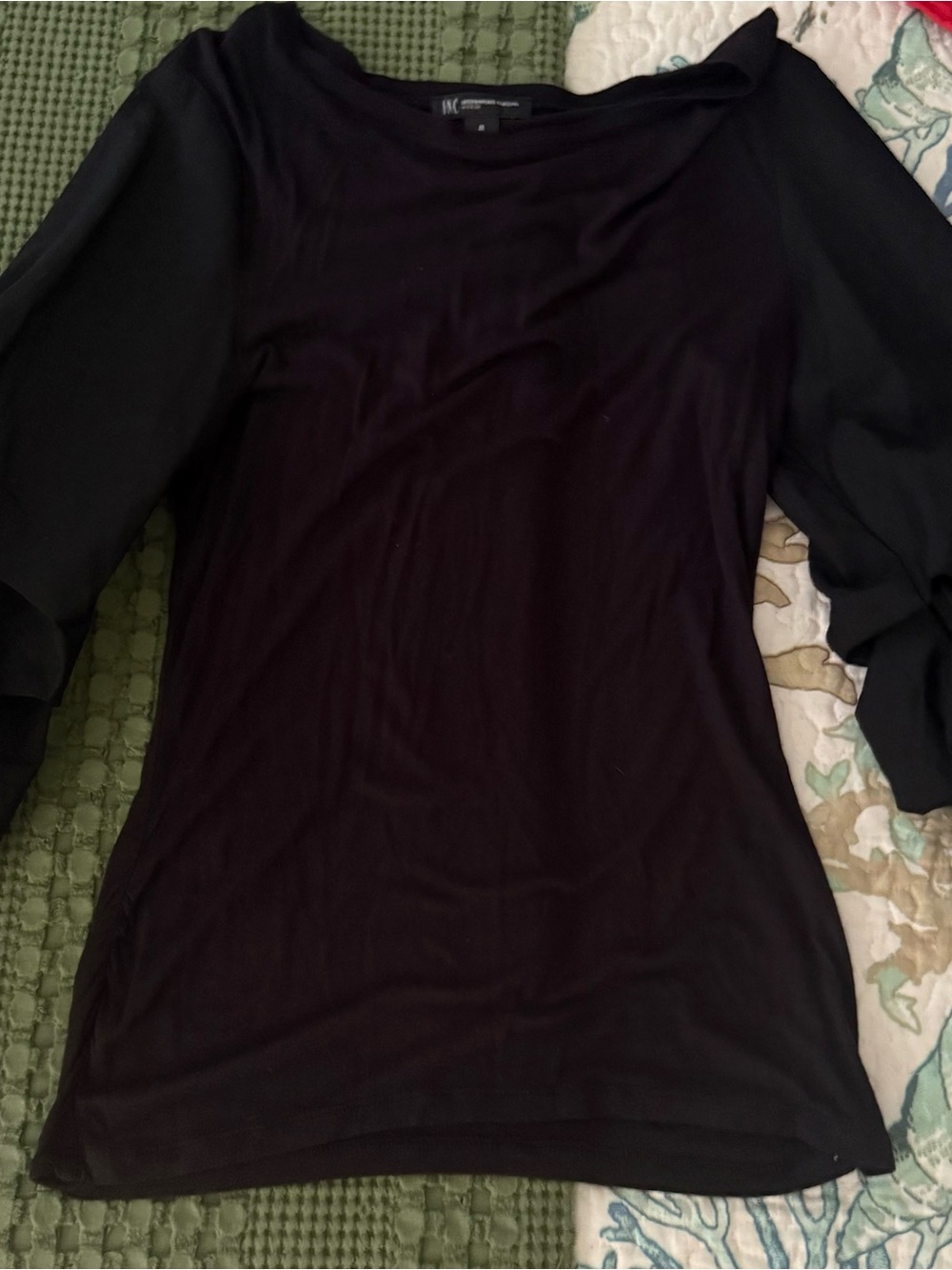INC Black Ruffle Sleeve Top - Picture 4 of 5